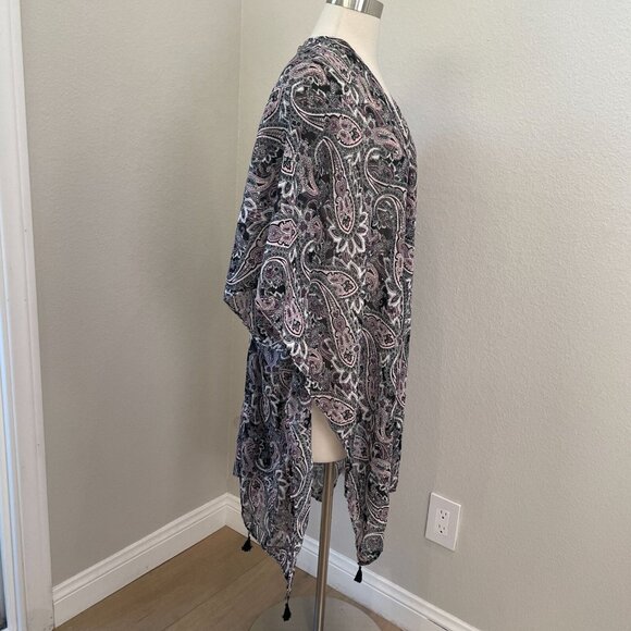 NEW Cynthia Rowley Womens Plus 2X Paisley Kimono Cardigan Tasseled Hem - Picture 2 of 11